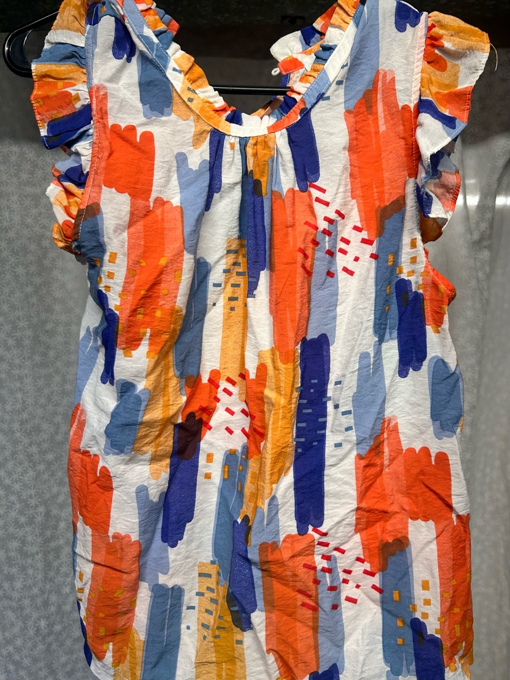 THML Colorful Brushstroke Ruffle Sleeve top